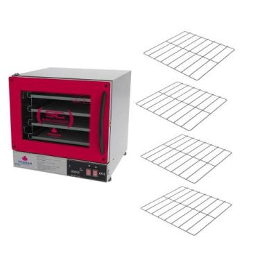 Imagem de Kit Forno Turbo Elétrico Profissional Digital PRP-004 Plus 127V Vermel