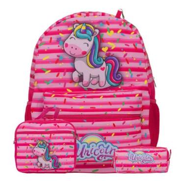 Imagem de Kit Bolsa Mochila Escolar Menina Unicórnio Envio Imediato - Toys 2U