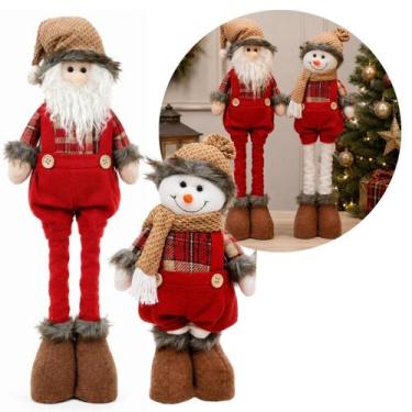 Imagem de Kit Papai Noel e Boneco de Neve Decorativos Retráteis Pelúcia Xadrez V