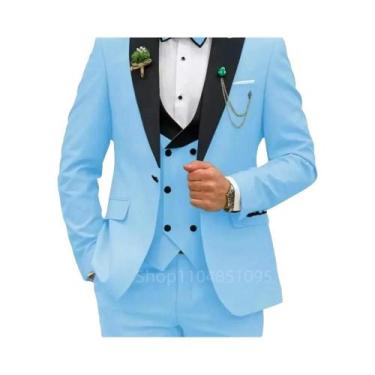 Imagem de Terno Slim Fit Rosa Vermelho 3 Peças Masculino: Blazer Transpassado, C