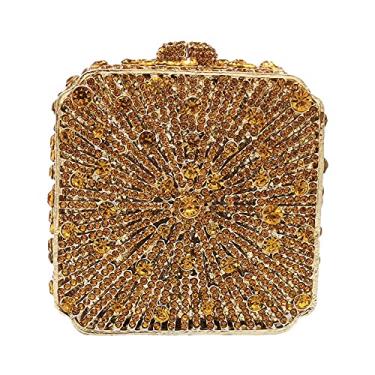 Imagem de Boutique De FGG Bolsa feminina de metal com cristal para noite, para casamento, noiva, strass, festa, mini, Bronze, Mini Square
