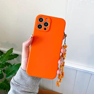 Imagem de Capa de telefone com pulseira de cor doce em tpu macio para iphone 12 11 pro xs max x xr 7 8 plus capa com miçangas pérola cordão de pulso alça de corrente, laranja, para iphone se 2020