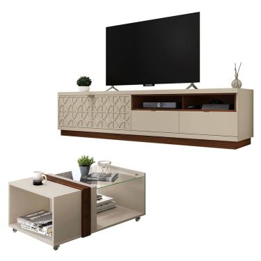 Imagem de Conjunto Sala de Estar Rack Bancada Mesa Renda Caemmun