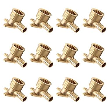 Imagem de Pacote com 12 encaixes de crimpagem de farpa de latão Pex Drop-Ear 1/2 polegada x 1/2 polegada fêmea NPT Cotovelo de orelha, ASTM F1807, (PEX1807225-12PCS)