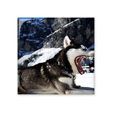 Imagem de Pedra adorna de tijolos vitrificados de cerâmica com imagem de Husky Big Mouth Dog Snow Husky
