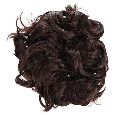 Imagem de Lurrose Perucas de cabelo humano encaracolado curto. Peruca de cabelo sintético afro. Peruca natural diária meia peruca para mulheres, meninas, festa, celebração, cosplay, marrom