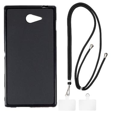 Imagem de Shantime Capa Sony Xperia M2 + cordões universais para celular, pescoço/alça macia de silicone TPU capa protetora para Sony Xperia M2 Aqua (4,8 polegadas)