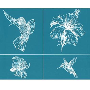 Imagem de Estêncil de serigrafia, DIY autoadesivo transferências de malha impressão de estêncil, flor apanhador de sonhos reutilizável estêncis de tela de seda para sacolas de lona artesanato camiseta móveis papel de parede azul