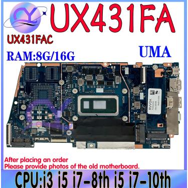 Imagem de UX431FA Placa-mãe portátil ASUS ZenBook UX431FAC UX431FN UX431F X431FA I3 I5 I7-8th/10th 4G/8G/16G