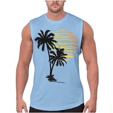 Imagem de Track Gym Coletes de praia masculinos verão outono gola redonda sol gráfico havaiano camiseta regata tropical masculina 2024, J-345 Azul royal claro, 3G