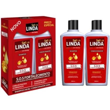Imagem de Sallon Linda Kit Shampoo + Condicionador 240ml Cuidado Capilar Para Todos Tipos de Cabelo Cacheados Lisos Pós Quimica (SOS Fortalecimento)
