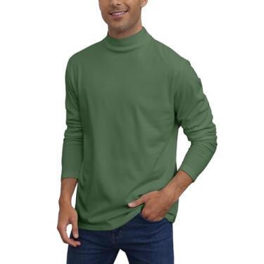 Imagem de Camisetas masculinas casuais de gola rolê manga longa térmica elástica pulôver básico leve camiseta suéter tops, Verde, M