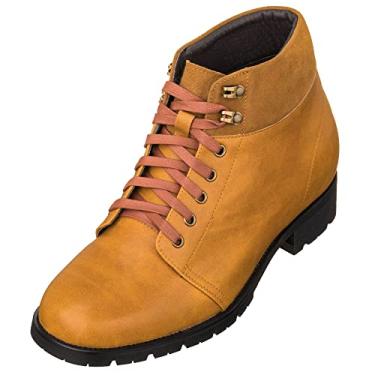 Imagem de CALTO Botas masculinas invisíveis para aumento de altura – Botas de couro com bico redondo e cadarço – 8 cm mais alto, Marrom, 40