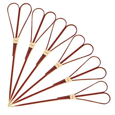 Imagem de HXYCNNA 100 palitos de bambu para coquetéis, palitos de bambu em forma de coração, espetos para aperitivos, acessórios de charcutaria, palitos de dente para palitos de aperitivos, palitos de coquetel de 12 cm – Vermelho
