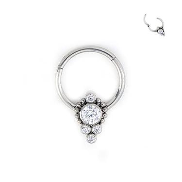 Imagem de ShineYingTi Anel de segmento articulado de titânio sólido 16G Argola Nariz Septo Clicker Helix Daith Rook Conch Tragus Piercing Jewelry Cartilage Earring Piercing Jewelry, Titânio, Zircônia cúbica