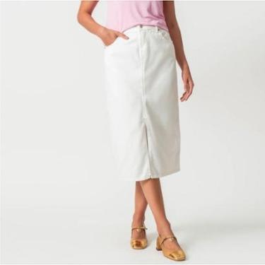 Imagem de Saia Midi Jeans Color Reta Fenda Frontal Branca-Feminino