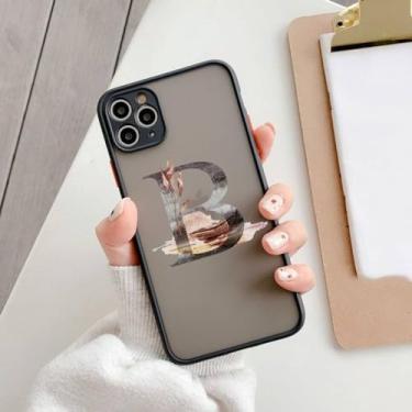 Imagem de Capa de telefone com letra inicial para iPhone 11 13 12 14 15 Pro Max 7 8 Plus SE2 XR XS Retro Flower Gold AB 26 letras Capa à prova de choque, b, para iphone X ou XS