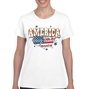 Imagem de Camiseta feminina America My Home Sweet Home 4th of July Stars and Stripes Pride American Dream Patriotic USA Flag, Branco, G