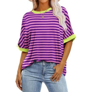 Imagem de Camisetas femininas de manga curta e gola redonda, moda de verão, casuais, camisetas folgadas, 2 - Roxo, XG