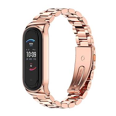 Imagem de MIJOBS Pulseira de substituição de metal para Amazfit Band 5 – Pulseira de relógio compatível com Amazfit 5 Fitness Tracker (contas, ouro rosa)