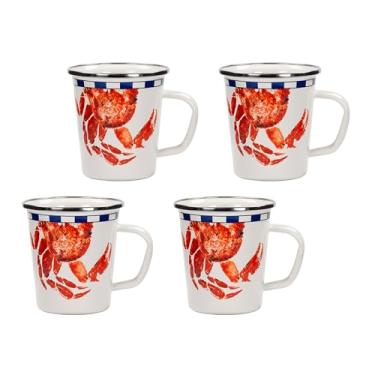 Imagem de Golden Rabbit Enamelware - Padrão de casa de caranguejo - Conjunto de canecas latte de 113 a 473 ml