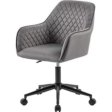 Imagem de Cadeira de mesa de veludo cadeira giratória de escritório com braços, poltronas luxuosas cadeiras de assento para jantar trabalho clube jogos, cinza, moderno-rosa-a