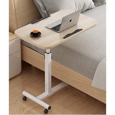 Imagem de Mesas médicas sobrepostas Mesa de cabeceira dobrável com rodas, mesa móvel de altura ajustável sobre a cama Mesa rolante para computador portátil Mesa final para escritório, hospital e casa,