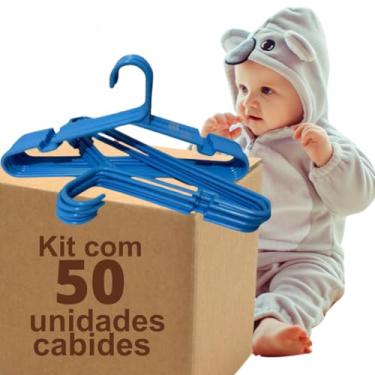 Imagem de Kit Cabide Infantil 50 Unidades Cabides Infantis Bebê Para Roupa de Criança Reforçado Azul