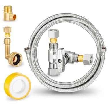 Imagem de Kit de instalação de mangueira para lava-louças – Inclui linha de abastecimento de água, divisor de água de compressão de 0,9 cm, cotovelo FHT de 0,9 cm e cotovelo MIP de 9,5 cm (4 pés)