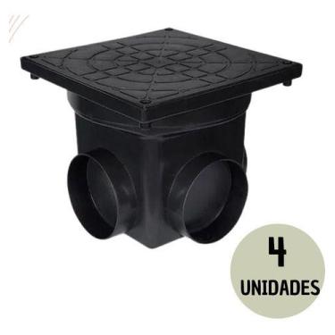 Imagem de Kit 4 Caixa De Passagem E Inspeção De Esgoto Preta Metasul