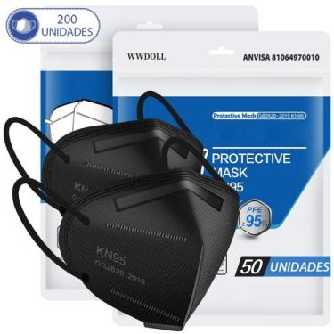 Imagem de 200 Máscaras Descartáveis Preta KN95 PFF2 WWDoll Cód Anvisa
