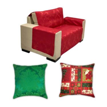 Imagem de Capa Protetora de Sofá com Braços Vermelho Natal Natalino + 2 Capas de