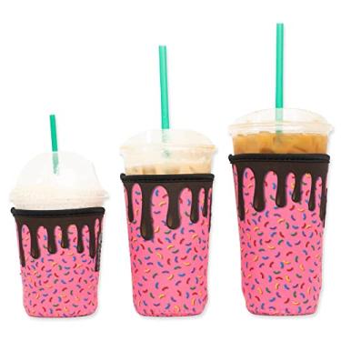 Imagem de Capa de café gelado Baxendale para copos de bebidas frias – Pacote com 3 – Mangas de neoprene para bebidas frias reutilizáveis – Compatível com Starbucks, Dunkin (3 pacotes Sm-Med-Lg, Pink Sprinkle)
