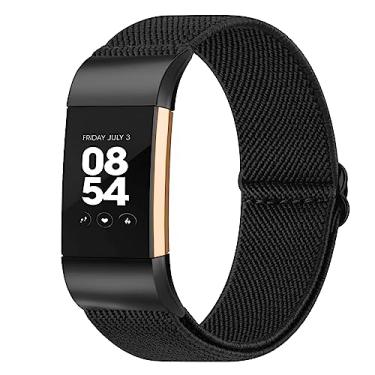Imagem de Oumida Pulseira de nylon elástica compatível com Fitbit Charge 2 para mulheres e homens, pulseiras esportivas trançadas macias ajustáveis para Fitbit Charge 2 Fitness (preto)
