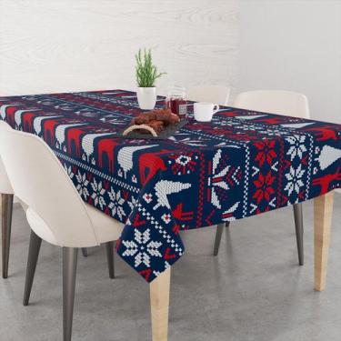 Imagem de Toalha De Mesa Retangular 6 Lugares Tecido Oxford Renas Textura Bordad