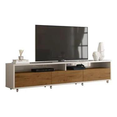 Imagem de Rack para tv aspen 2,20 largura off white/madeiro canela - Village Móv