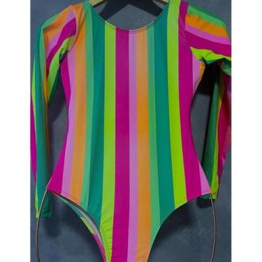 Imagem de Maiô Manga Longa Com Proteção Solar Uv50+/ Natação - WA modas, Listras