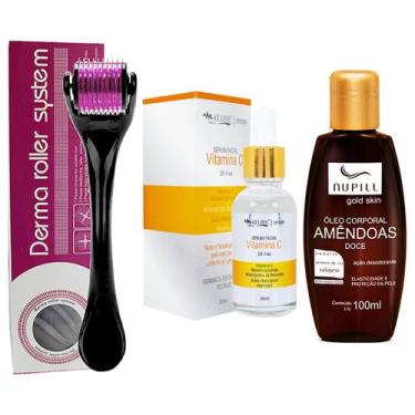 Imagem de Kit Microagulhamento: Dermaroller + Sérum Hidratante Vitamina C + Óleo