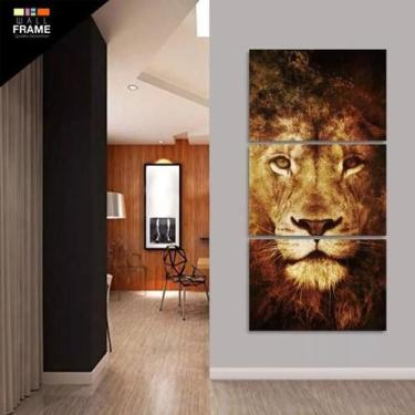 Imagem de Quadro Decorativo Leão Moderno Em Chamas Vertical 120x60 - Wall Frame