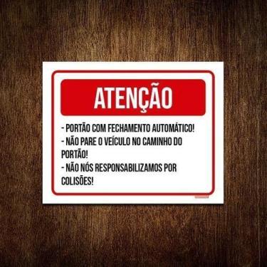 Imagem de Kit 3 Placas Sinalização - Atenção Portão Fechamento Auto - Sinalizo