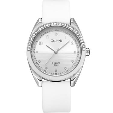 Imagem de GEDIYAR Relógio feminino de quartzo com strass, pulseira de silicone, impermeável, moderno, casual, esportivo, analógico, presente para mulheres, enfermeiras, enfermeiras, G722 branco, GEDIYAR
