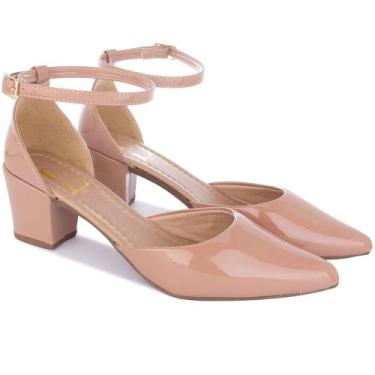 Imagem de Sandália Scarpin Preto Feminino Social Salto Quadrado Bico Fino Rose V