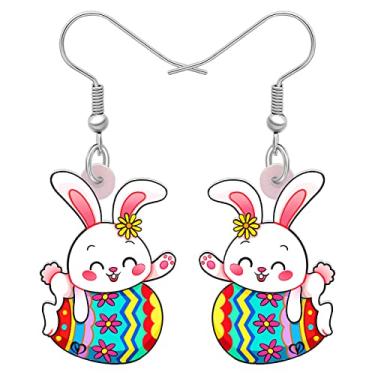 Imagem de YINYA Brincos de coelho de acrílico adoráveis ovos de páscoa pendurados, joias de coelho, presentes engraçados para mulheres, crianças, meninas, berloques, decoração de lembrancinhas de festa, Medium,