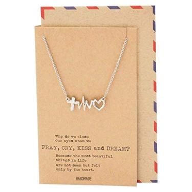 Imagem de quan jewelry Colar de batimento cardíaco ECG, pingente de pulso Lifeline, presentes de formatura de enfermagem RN com cartão comemorativo