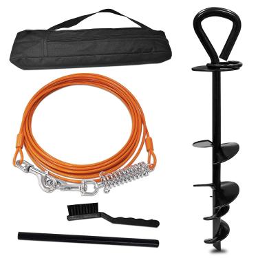 Imagem de SHUNAI Corda para amarrar cães e estaca triangular – Coleira para quintal pesada de 9,5 m laranja – para cães pequenos, médios e grandes até 45,4 kg – Estaca para cães para gramado de praia ao ar livre