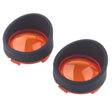 Imagem de FINMOKAL Viseiras de luz de seta âmbar para motocicleta, capa de lente preta fosca com anel bisel compatível com Harley Touring Road King FLHX Dyna Softail Sportsters (2 peças)