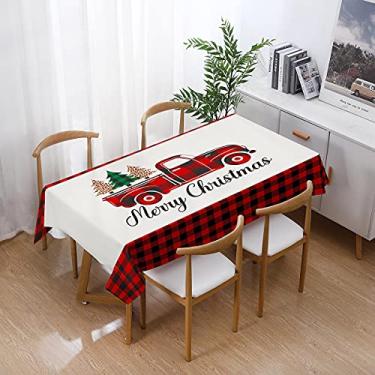 Imagem de ZiDeTang Toalha de mesa de Natal Fabic não feita de papel, impermeável, de poliéster, toalha de mesa decorativa (139,7 cm x 139,7 cm, carro de Natal)