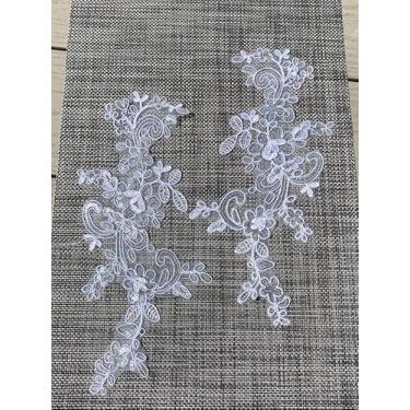 Imagem de #159 Branco com lantejoulas, dois pares (4 peças) apliques bordados, apliques de renda, vestido de casamento faça você mesmo, roupas artesanais, jeans, jaquetas, bolsas, decoração de véu