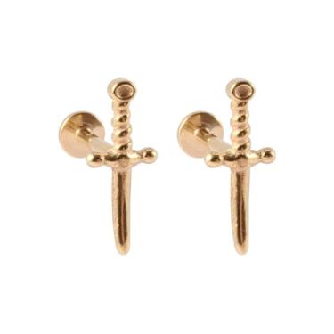 Imagem de Brinco de cartilagem de espada de 16 g para mulheres e homens, de aço inoxidável, punk, minimalista, punhal, brincos pequenos, roscados internamente, pino personalizado, tragus, hélice, concha, joias