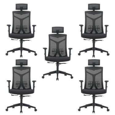 Imagem de Kit 5 Cadeiras Escritório Presidente Nr17 Office Lugano Preto Preto